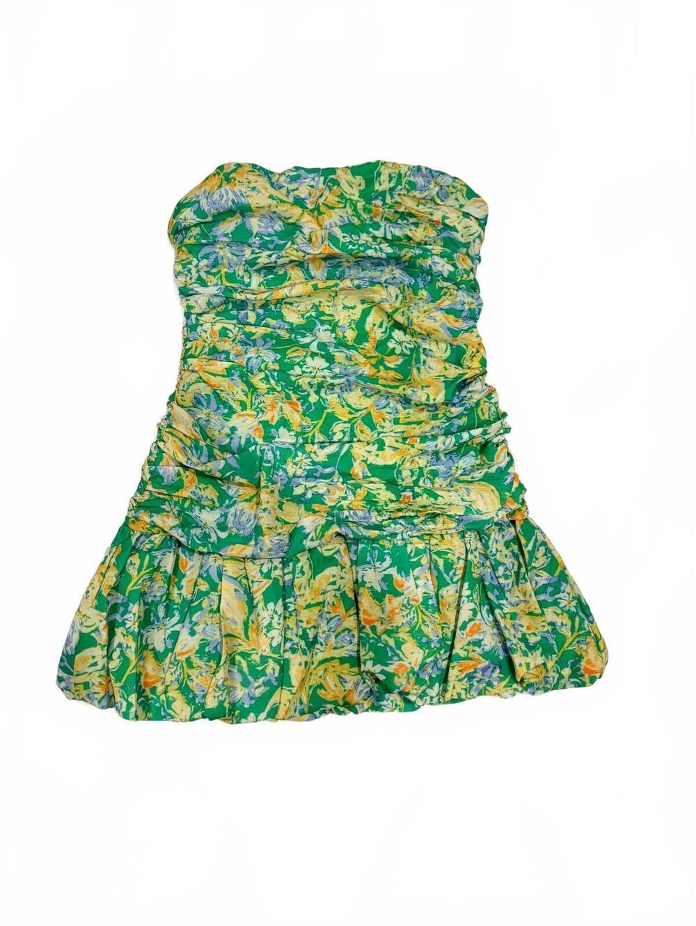 NWT Hello Molly Green Floral Strapless Ruched Bubble Hem Mini Dress Medium 6 - Picture 3 of 9
